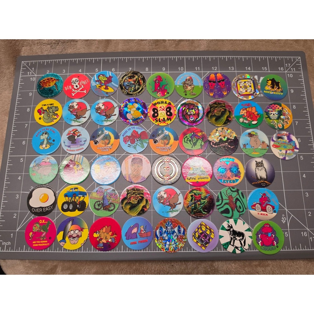 Vintage 90s Pogs Milk Caps Lot of 40+ Holographic Poison Hammer Time Monsters